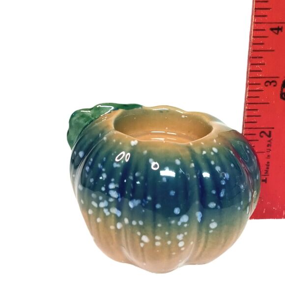 Vintage Pumpkin Tealight Candle Holder Fall Thanksgiving Home Decor Glazed 3.5" - Picture 7 of 10